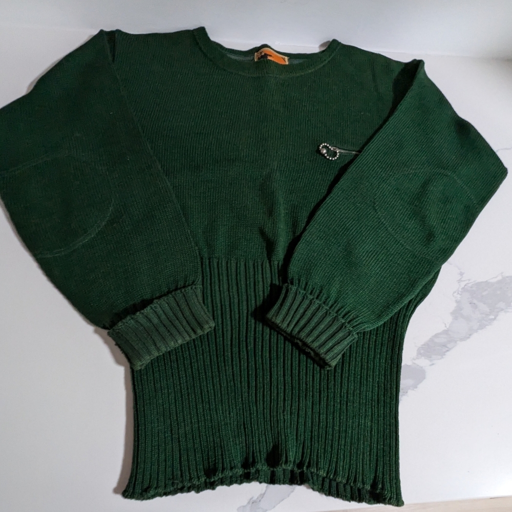 Collegiate Style Vintage 1950's Hunter Green Varsity Cheerleader Wool Sweater